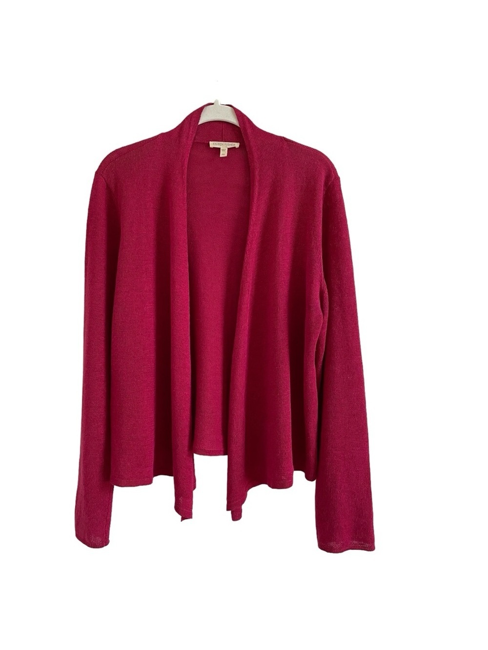 Eileen Fisher 100% Linen Open Front Cardigan Raspberry Size Petite Medium